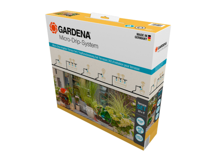 Gardena Micro-Drip-System Tropfbewässerung Set Terrasse (30 Pflanzen): Starter-Set sofort einsatzbereit, wassersparendes Bewässerungssystem, einfache & Flexible Verbindungstechnik (13400-20)