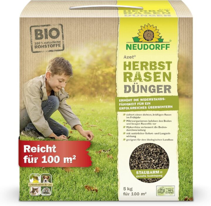 Neudorff Azet Herbstrasendünger 5 kg für 100 m² - Mit Extra Kalium für einen winterfesten Rasen und einen dichten, kräftigen Rasen im Frühjahr - mit Langzeitwirkung