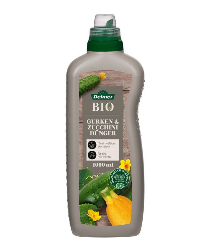 Dehner Bio Gurken- und Zucchinidünger, hochwertiger Flüssigdünger, Dünger für Gurken/Zucchini, organischer NK-Dünger, 1 l, für ca. 150 l, bunt
