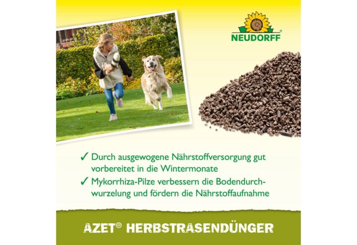 Neudorff Azet Herbstrasendünger 5 kg für 100 m² - Mit Extra Kalium für einen winterfesten Rasen und einen dichten, kräftigen Rasen im Frühjahr - mit Langzeitwirkung