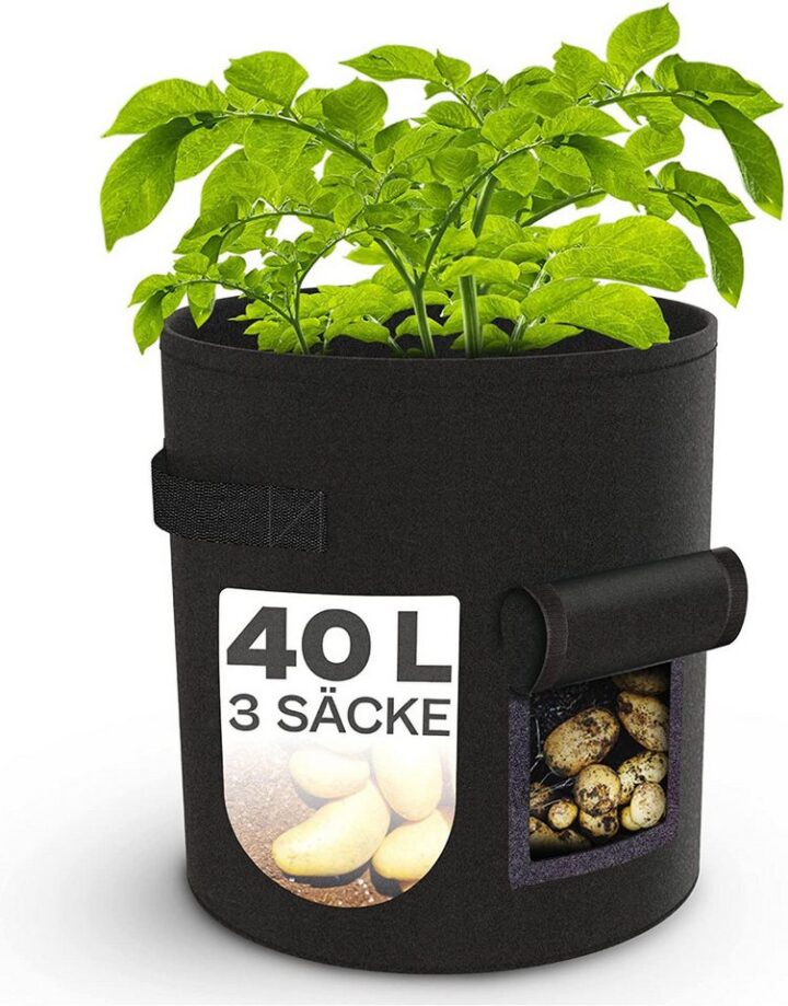 Praknu 3er Pflanzsack 40 L – Stofftöpfe Vliesstoff – Pflanzbeutel Gemüse