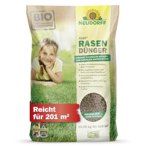 Neudorff Azet RasenDünger für 201 m² mit 6 Monaten Langzeitwirkung - Optimal für Sommer und Frühjahr - Für eine dichte, grüne und strapazierfähige Rasenfläche, 10,05 kg
