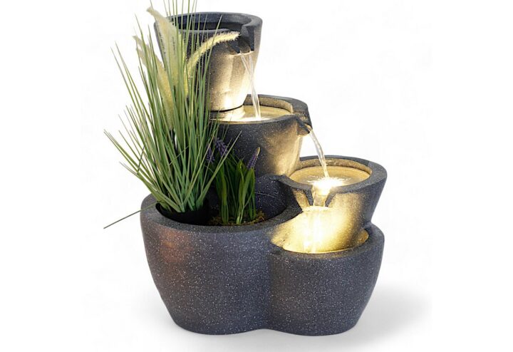 Arnusa Gartenbrunnen Zimmerbrunnen Botana Warm-Weiß Kaskade Gartendekoration, 53,00 cm Breite, (Komplett-Set), Springbrunnen bepflanzbar und mit Beleuchtung