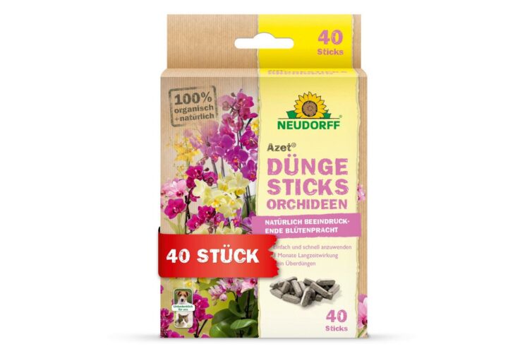 Neudorff Azet DüngeSticks für Orchideen – Bio Orchideendünger sorgt für üppig blühende Orchideen mit 2 Monaten Langzeitwirkung, 40 Stück