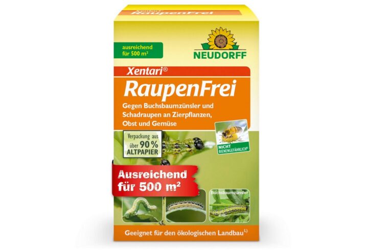 Neudorff Xentari RaupenFrei für 500 m² – Bekämpft biologisch Buchsbaumzünsler und andere Raupen an Buchsbaum und Hecke, biologisches Insektizid, 25g