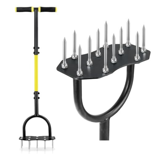Jardineer Rasenlüfter, manueller Rasenbelüfter mit 12 Metallspikes & T-Griff, Aerifizierer für Rasen, Rasenbelüfter Rasenspecht zum Rasen Belüften, Lawn Aerator für Garten & Rasenpflege