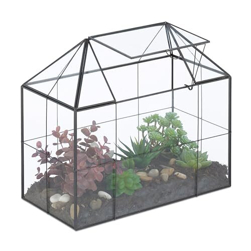 Relaxdays Pflanzenterrarium, Glas & Kupfer, Deko Glashaus für Kakteen & Moos, Glaskasten für Fensterbank, Farbwahl