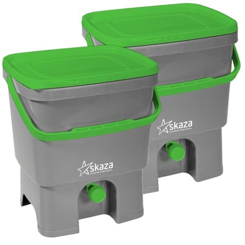 Skaza Bokashi Organko Set 2x16L Bokashi Eimer, Grau-Grün