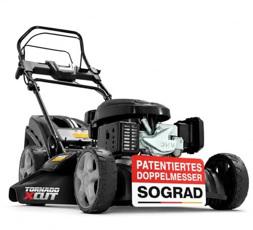 ONBEST Benzin Rasenmäher 5IN1 - Starke 6,5 PS, 4 Klingenschneidsystem & Sograd – 4 Takt Motor – 196 cm³ Hubraum – E-Start – 53 cm Schnittbreite – 60L Fangkorb – Radantrieb – Seitenauswurf