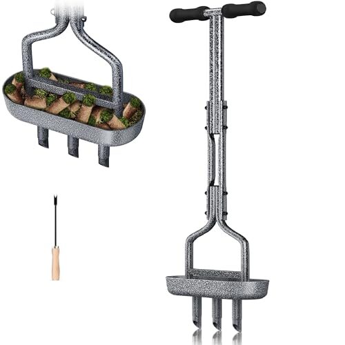 EEIEER Rasenlüfter, Rasenbelüfter Aerifizierer für Rasen Hohlspoon mit Ablageschale Gebogener Kante, T-Griff Rasenspecht Heavy Duty Handvertikutierer Rasen Belüften für Verdichtete Böden Rasenpflege