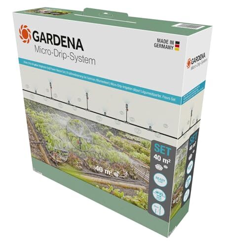 Gardena Micro-Drip-System Tropfbewässerung Set Gemüse-/Blumenbeet (40 m²): Starter-Set sofort einsatzbereit, wassersparendes Bewässerungssystem, einfache & flexible Verbindungstechnik (13450-20)