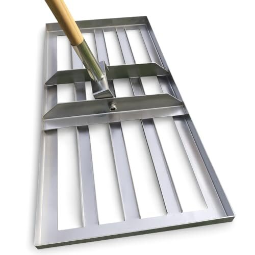 SattesGrün® Profi Edelstahl Rasenrakel 75x35 cm – Lasercut aus einem Stück, Flächenebner zum Sanden, Abziehen & Nivellieren – Rasen Leveling Rake ohne Stiel