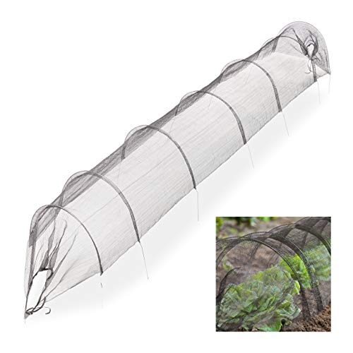 Relaxdays Netztunnel Garten 3,3 m, Beetabdeckung gegen Schädlinge und Insekten, feinmaschig, Pflanztunnel Bögen, schwarz, 50 x 58 x 330 cm