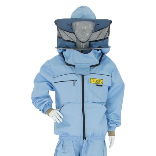 LYSON Imkerjacke mit Hut Imkerbluse Schutz vor Mücken und Insekten sportlicher Style – Imkerbekleidung Schutz vor Bienen Insekten Imkereibedarf Blau Größe L
