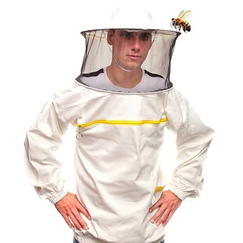 BEEART Professionelle Imkerjacke Imkerbluse aus Baumwolle– Imkerschutzkleidung – EU Qualität –Stichschutzanzug gegen Bienen & Insekten –Bequem & strapazierfähig –Mit Stoffhut & Schleier – Größen M–3XL