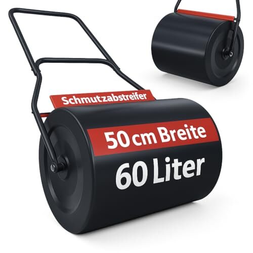 ONBEST Profi Rasenwalze – 60 Liter – befüllbar mit Sand oder Wasser – Walze aus robustem Stahl – inkl. Premium Ablassschraube & Schmutzabweiser – perfekt fürs Rasen sähen