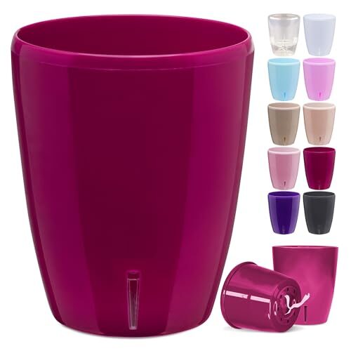 Happy Plants Orchideentopf D 15 cm Blumenkübel mit integriertem Wasserstandsanzeiger, selbstbewässernder Blumentopf mit Docht, Selbstbewässerungssystem für Orchideen - Kirsche, 2 Liter