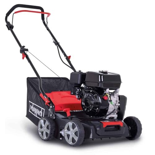 Scheppach Benzin-Vertikutierer SC55P Rasenlüfter | 4-Takt-Motor mit 212 cm3 und 5,4 PS / 4 kW Leistung | 40cm Arbeitsbreite | 6-Fache Höhenverstellung | 40L Fangkorb | für Rasenflächen bis 1400m²