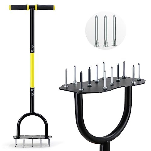 Jardineer Manueller Rasenlüfter, Metallspike 12 Nageln 6,6 cm Tiefe, Rasen Aerifizierer mit 3 Ersatznageln 90cm Höhe für Gartenrasenpflege