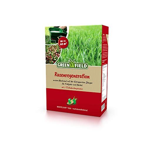 Greenfield Rasenregeneration Mantelsaat Rasenaktivator Dünger Rasen Saat Vital 2 kg für ca. 60m²