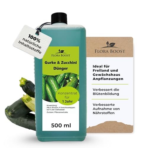 Flora Boost Gurken Zucchini Dünger Flora Boost 500ml I Für bis zu 100L Gießwasser I Gemüsedünger für Gurken & Zucchini I Flüssiger Blatt- & Wurzeldünger I 100% natürlicher Pflanzendünger