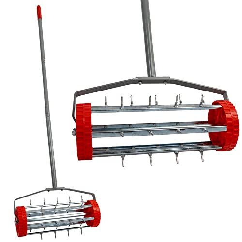 Grafner Rasenlüfter Walze mit Stiel, 27 Nägel, Breite 44 cm, stabile Ausführung, rollender Rasenbelüfter für mehr Sauerstoff und Wasserzufuhr, Aerifizierer Vertikutierer Rasenrolle Stachelwalze