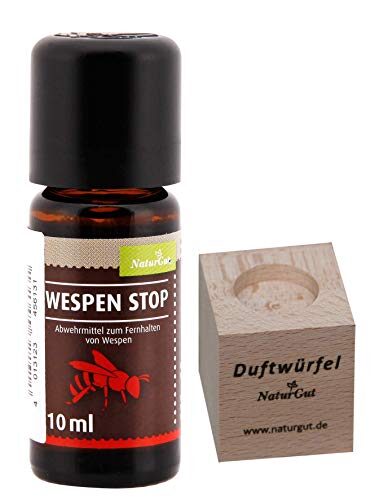 NaturGut Wespen-Stop Konzentrat (10ml mit Duftwürfel) | Effektive Wespenabwehr für Terrasse, Balkon & Garten | Vertreibt Wespen mit der Kraft von Nelken- & Zitronenöl
