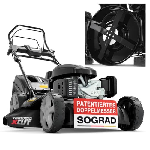 ONBEST Benzin Rasenmäher 5IN1 - Starke 6,5 PS, 4 Klingenschneidsystem & Sograd – 4 Takt Motor – 196 cm³ Hubraum – E-Start – 53 cm Schnittbreite – 60L Fangkorb – Radantrieb – Seitenauswurf