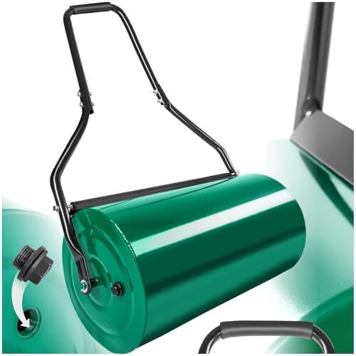 tectake® Rasenwalze befüllbar, Füllvolumen: 50 L, Breite 60 cm, Rasenrolle zur Boden Verdichtung, mit Schmutzabstreifer, Bodenwalze, Gartenwalze zur Einarbeitung von Rasensamen Grassamen Rasenkalk