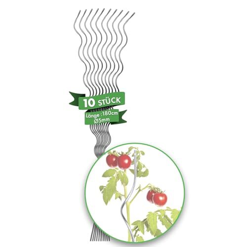 KARAT Tomatenspiralstäbe - 180 cm Länge - 10 Stück - Tomatenstab - Spiralstab - Rankstab - Tomaten Rankhilfe - Pflanzstab aus verzinktem Stahl