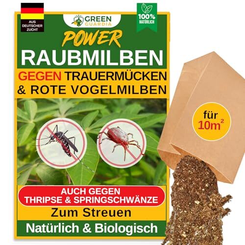 GREEN GUARDIA Power Hypoaspis miles Raubmilben gegen Trauermücken & Rote Vogelmilben – Streuware - Umweltfreundliches Mittel zur effektiven Schädlingsbekämpfung – (1x Tüte für 10m²)