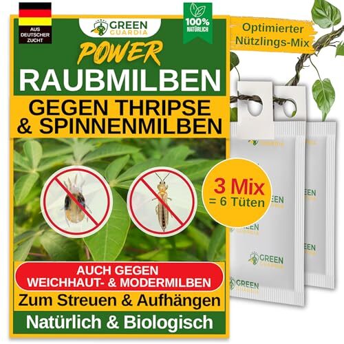 Raubmilben-Mix gegen Thripse & Spinnmilben – GREEN GUARDIA | 3-Mix mit 6 Tüten | Biologische Schädlingsbekämpfung für Pflanzen