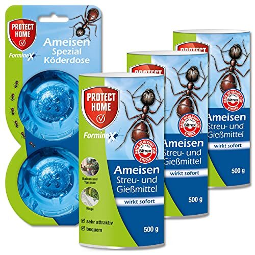 Protect Home 3x 500g FormineX Ameisen Streu-& Gießmittel N + 2 Stück Köderdose Spezial