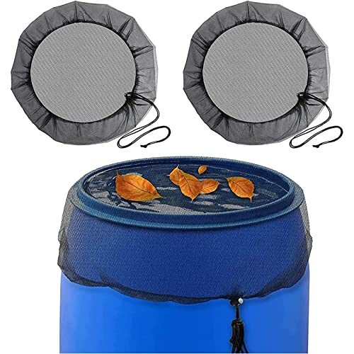 OFFOF 2 Stück Regentonnennetzabdeckung mit Kordelzug, verstellbares Regentonnennetz, Schutznetz, witterungsbeständiger Regentonnenschutz vor Blättern, Mücken und Mückenlarven, Durchmesser 83 cm