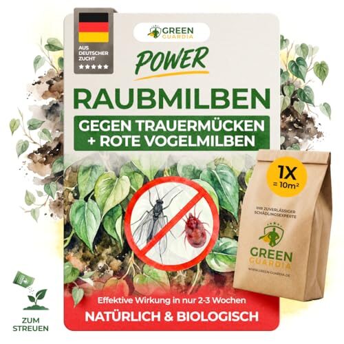 GREEN GUARDIA Power Hypoaspis miles Raubmilben gegen Trauermücken & Rote Vogelmilben – Streuware - Umweltfreundliches Mittel zur effektiven Schädlingsbekämpfung – (1x Tüte für 10m²)