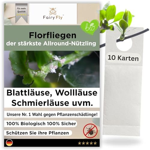 FairyFly Florfliegenlarven gegen Blattläuse, Wollläuse, Thripse & Spinnmilben– praktische Karten zum Aufhängen – 10 Karten für 10 – 15 Pflanzen – effektiv für Gemüse, Zierpflanzen & mehr