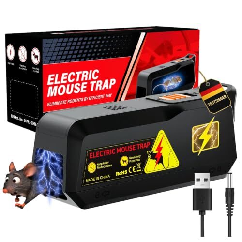 Elektrisch Rattenfalle 1800V, Elektronische Mausefalle, Wiederverwendbare Hochspannungs-Falle, Ratten und Mäuse, Geeignet für Innenräume Küche & Haushalt