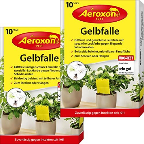 Aeroxon – Gelbsticker, Gelbfalle, Gelbtafeln, 20 teilbare Leimtafeln, perfekt bei Ungeziefer, Zuhause und auf dem Balkon, Für Trauermücken, Blattläuse, Thripse, weiße Fliegen