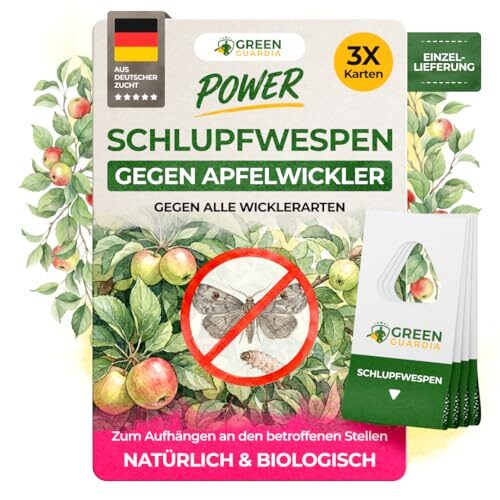 GREEN GUARDIA Schlupfwespen gegen Apfelwickler - 3 Karten à 1 Lieferung - Effektive Bio-Bekämpfung gegen Apfelwickler, Alternative zu Apfelwicklerfalle, Spritzmitteln, Nematoden & Pheromonfallen