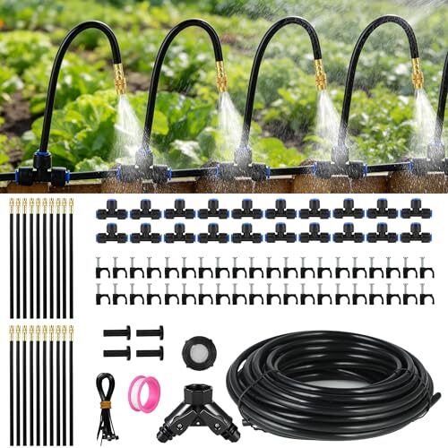 Bewässerungssystem Micro Drip System für den Garten: 38m mit 20 Sprühnebel Düsen, Tröpfchenbewässerung Curved Kit Balkon Hochbeet Garten Schnellanschluss Sprüher Nebelbewässerung Pflanzen