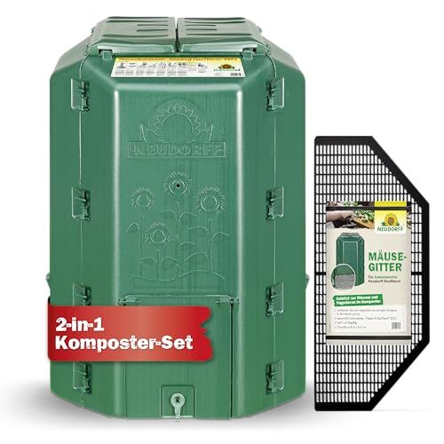 NEUDORFF Thermokomposter mit Bodengitter DuoTherm 530 L Schnellkomposter rattensicher - Komposter Garten für Küchenabfälle - Wetterfeste und UV-beständige Komposttonne mit Recycling Kunststoff