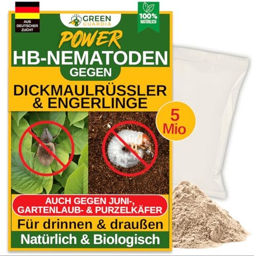 GREEN GUARDIA Power HB-Nematoden gegen Dickmaulrüssler & Engerlinge - 5 Mio. (10m²) -biologische Schädlingsbekämpfung, umweltfreundlich, chemiefrei. Einfach anzuwenden & Sicher für Mensch & Tier
