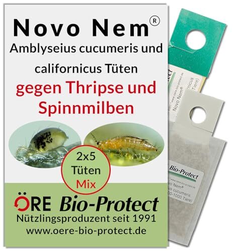 Novo Nem® Raubmilben Kombipack – 2 x 5 Tüten für 5-10 Pflanzen gegen Thripse und Spinnmilben an Zierpflanzen oder Gemüse, biologisch und umweltfreundlich
