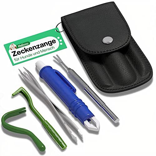 MYDAISY Zeckenzange 5er Set mit Etui -Zeckenzange Set für Haustiere - Hunde - Zeckenhaken - Zeckenpinzette - Katze