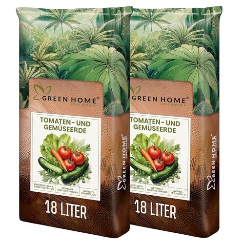 Green Home Tomaten- & Gemüseerde 36L - hochwertige Tomatenerde/Pflanzenerde für starkzehrende Gemüsepflanzen - Gemüseerde für Tomaten, Gurken, Zucchini oder Paprika im Beet, Hochbeet oder Kübel