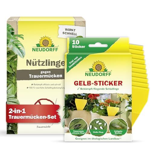 Neudorff Trauermücken-Set - 5 Mio. SF-Nematoden und Gelbsticker zur natürlichen und schnellen Bekämpfung von Trauermücken mit Sofort- & Langzeitwirkung