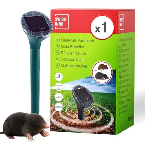 SWISSINNO Solar Maulwurfvertreiber Wühlmaus Ultraschall Vibration 650 qm