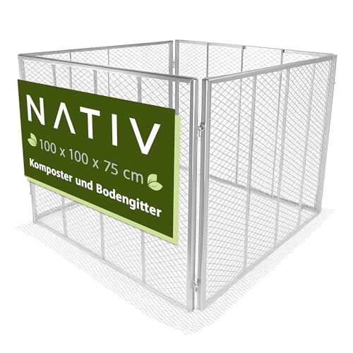 NATIV Garten Komposter 100x100x75 cm mit Wühlmausgitter, Metallkomposter mit 750 Liter Volumen, Drahtkomposter für eigenen Kompost, Metall Komposter als Kompostsieb nutzbar, Kompostierer