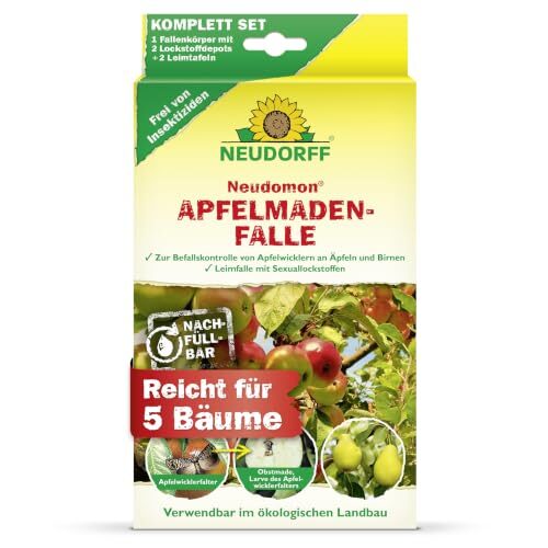 Neudorff Neudomon ApfelmadenFalle – Nachfüllbare Falle mit Speziallockstoff gegen Apfelwickler schützt Äpfel und Birnen vor Madenbefall, 1 Set