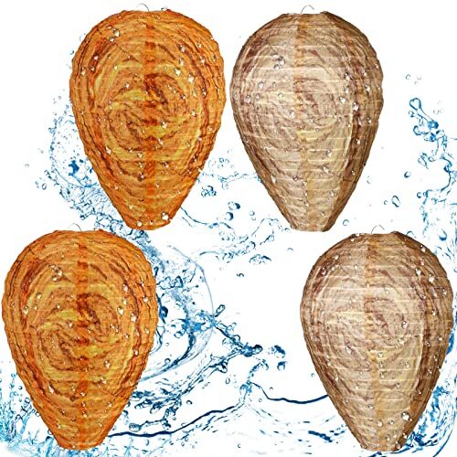 Honoson Wespennest Köder Hängendes Gefälschtes Wespennest Wasserfeste Hornissennest Köder für Wespen Hornissen Gelbjacken Hausgartenhof im Freien (Orange, Sandbraun, 4 Stücke)